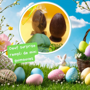 Pâques : Oeuf surprise chocolat noir rempli de guimauves - bio