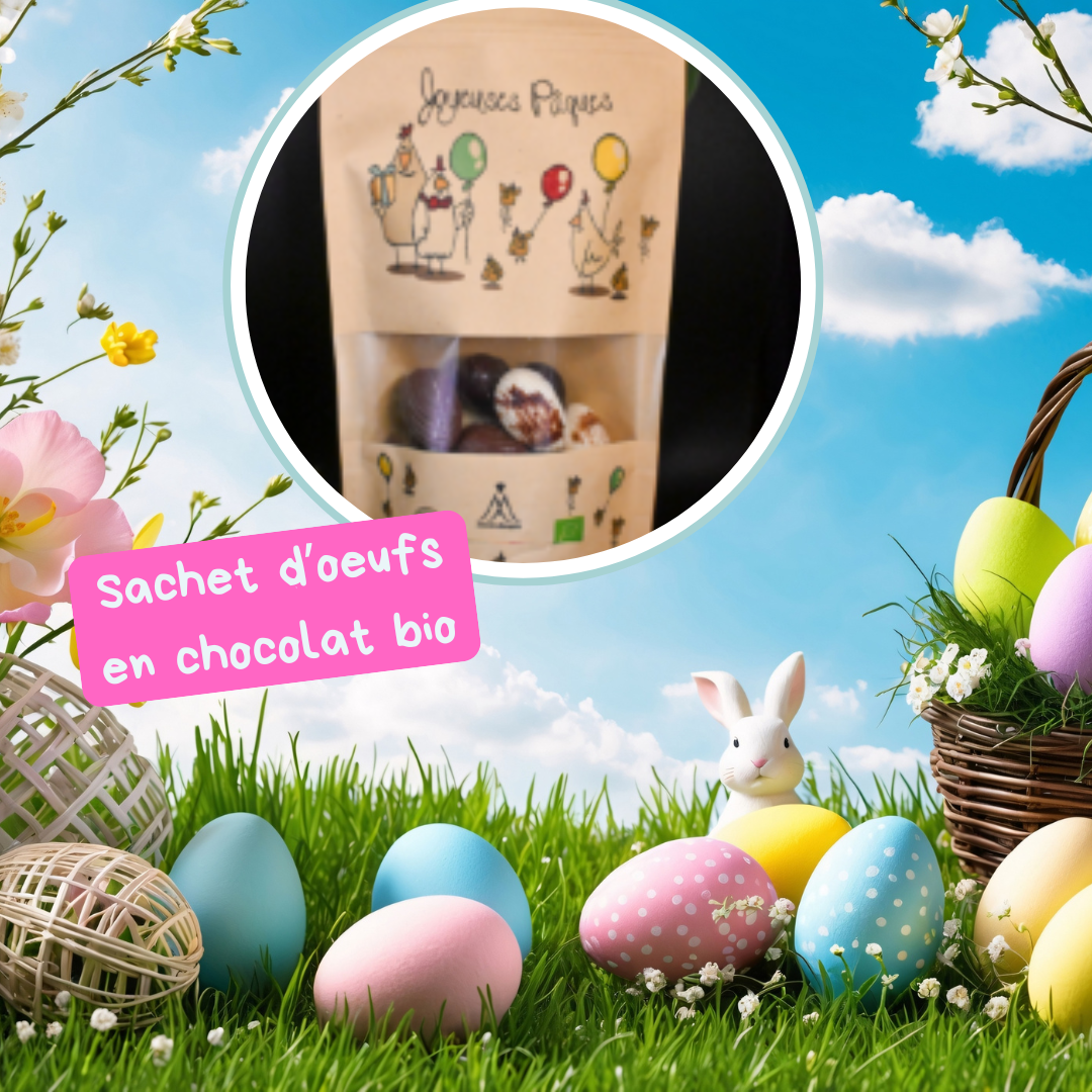 Pâques : sachets d'oeufs chocolat noir fourré à la framboise