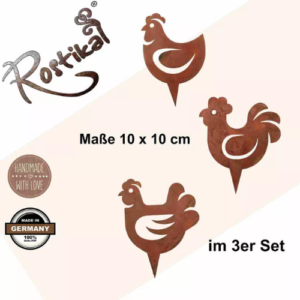 Poule acier corten à planter - set de 3